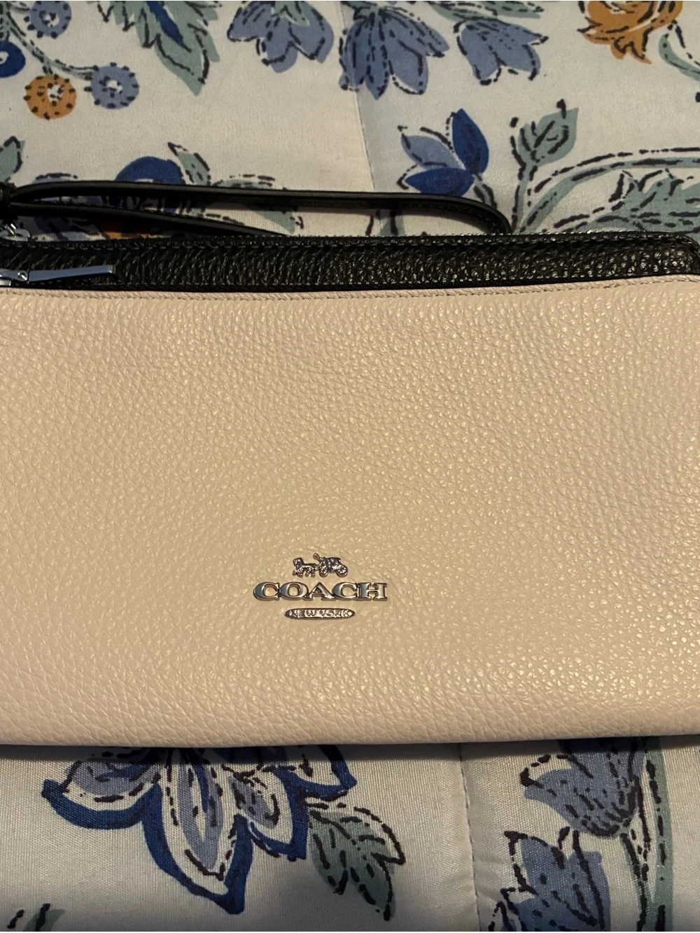 Coach Pebbled Leather Wristlet in Cream and Black